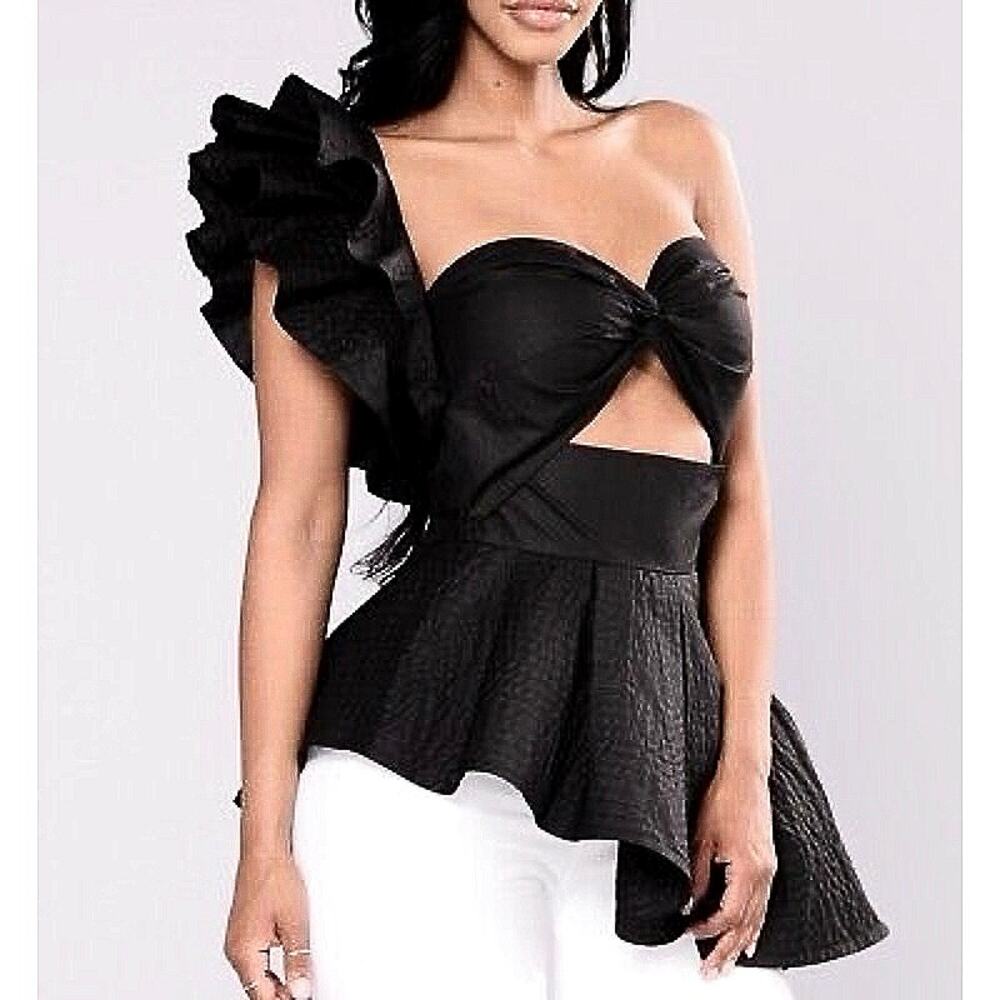 Fashion Nova Call Me Black Peplum One Shoulder Avant Garde Cutout Blouse Top S